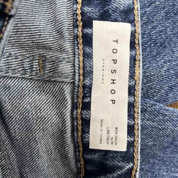 New Topshop Raw Hem Crop Straight Leg Jeans Women's 26 x 30 Blue Denim - Picture 5 of 9